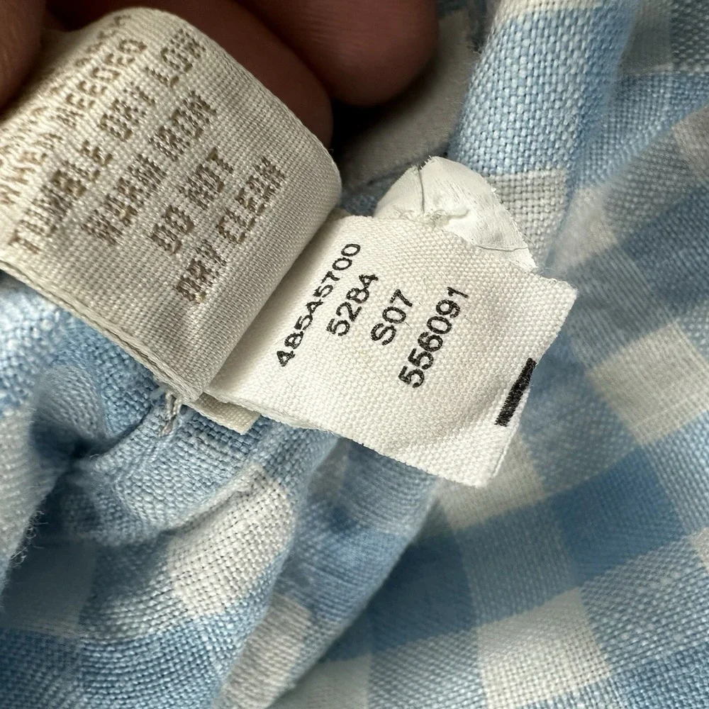 Banana Republic 100% Linen Shirt Men Medium White Blue Gingham Plaid Long Sleeve